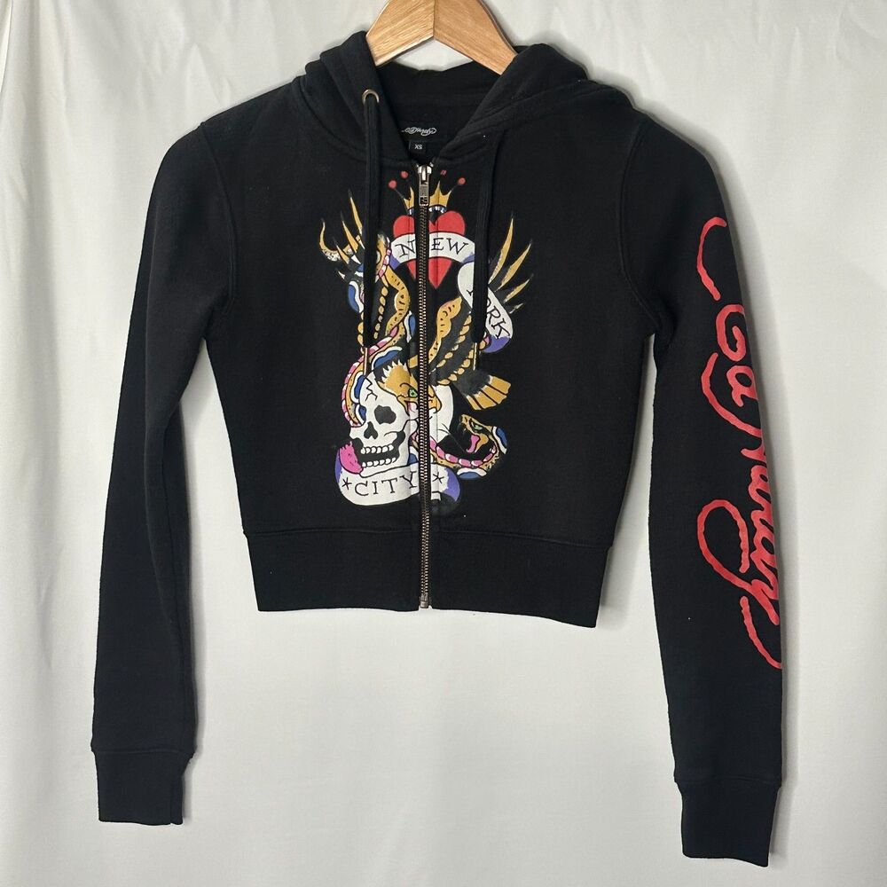 Ed Hardy NYC Black Zip Front Hoodie XS